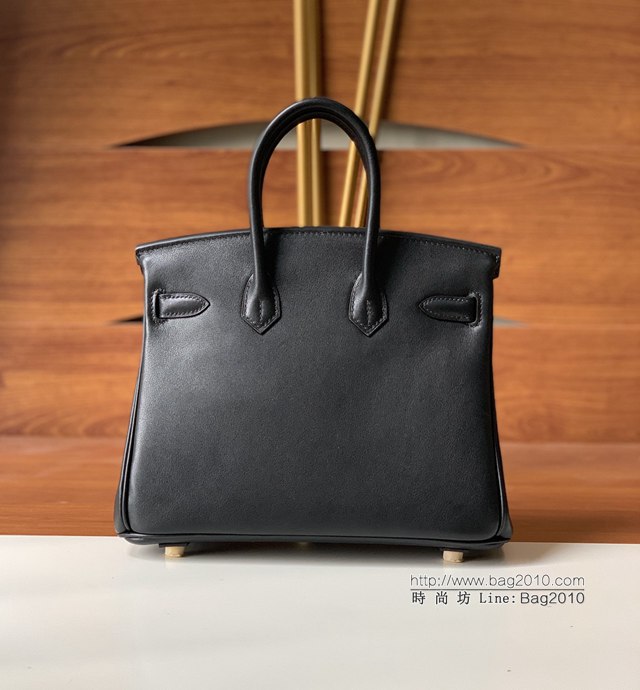 Hermes女包 愛馬仕Birkin25 swift皮 手工縫製 黑色金扣 Hermes鉑金手提包  tdh2149